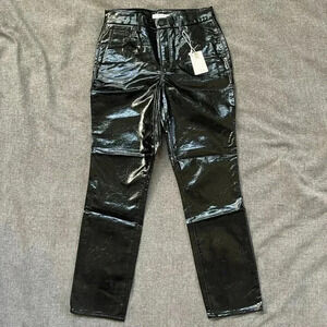 NWT Good‎ American GC125T Women's Pants 8/29 Black Textured Fux Leather Goth